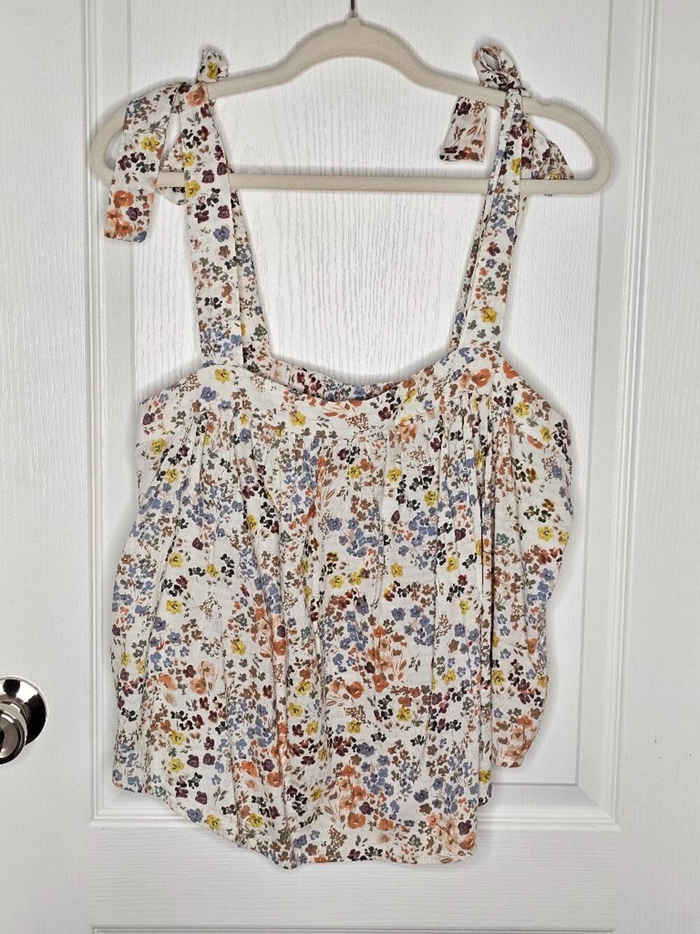 a.n.a Floral Cotton Blend Tie Strap Tank Top Size Large